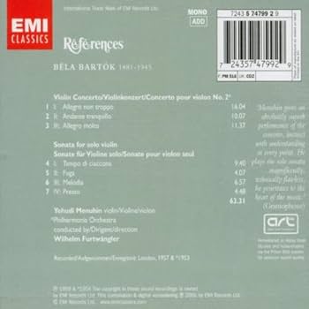 Bartok: Violin Concerto No. 2 / Solo Violin Sonata ~ Menuhin
